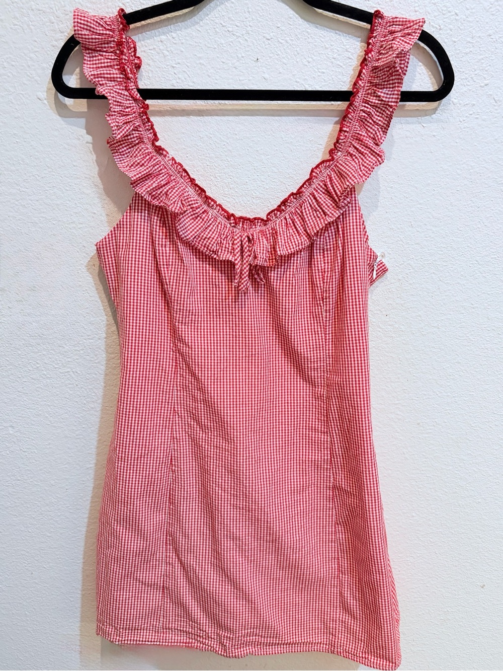Le Lis Red White Gingham Ruffle Mini Dress Size M Adjustable Straps